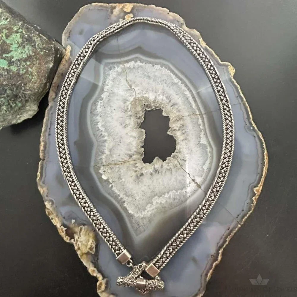 Vintage Silver Woven Chain Decorated Toggle Clasp 17